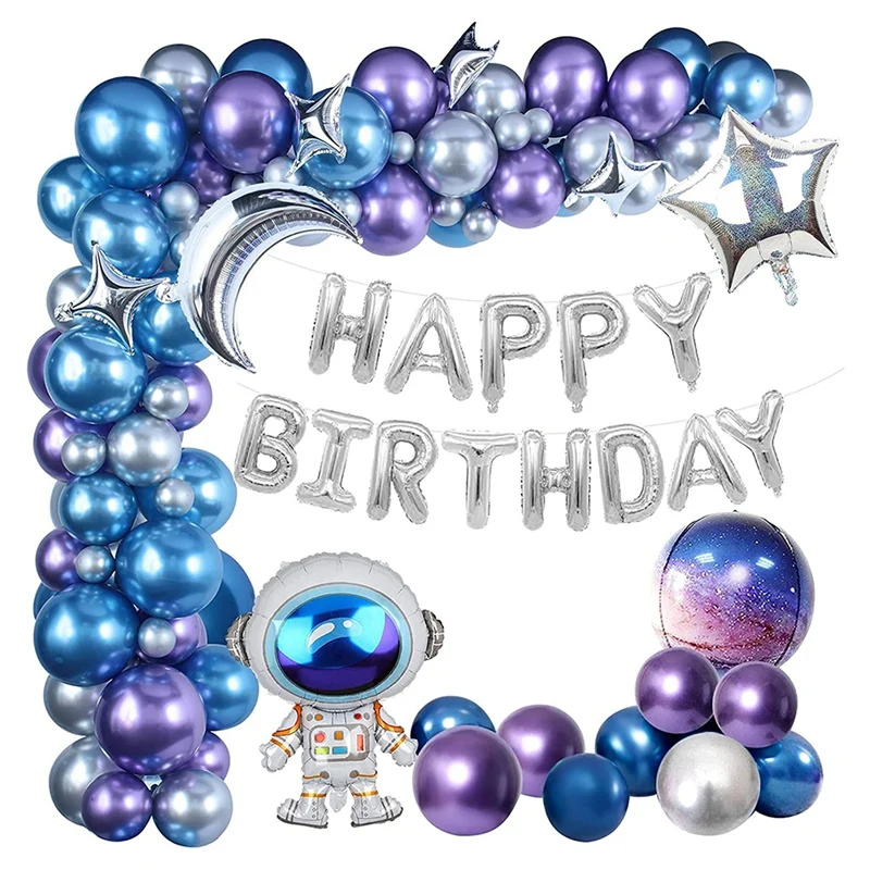

109 PCS Outer Space Birthday Party Decoration Metallic Balloon Garland Arch Kit with Astronaut Moon Star Foil Balloons
