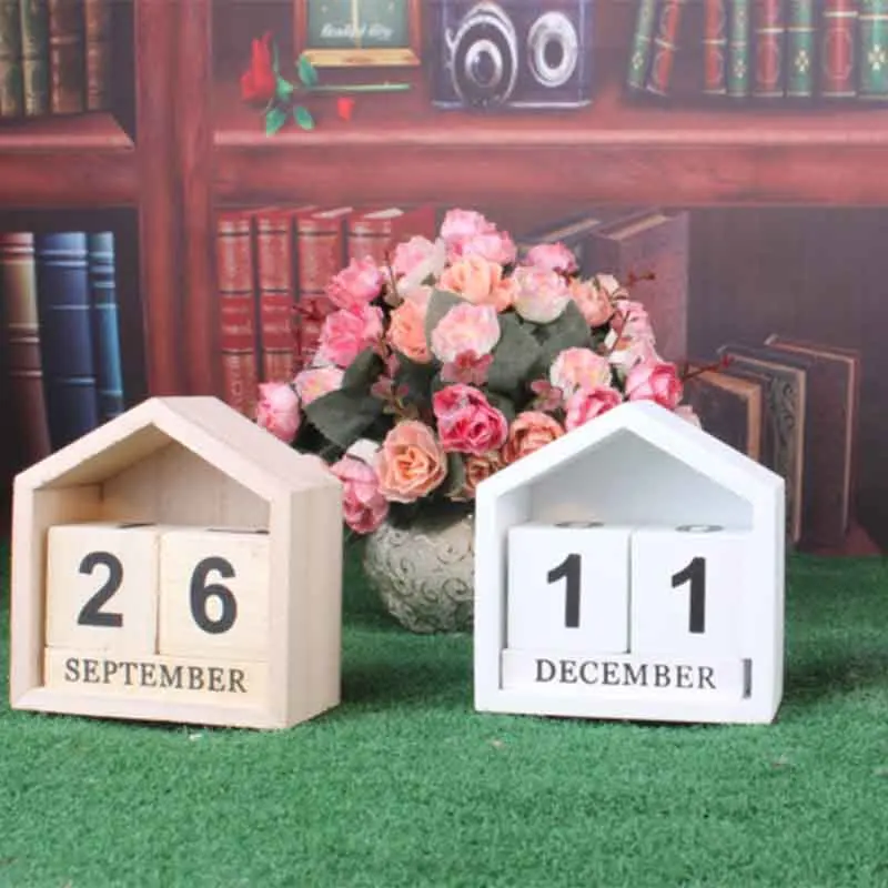 Винтажный дизайн Дом Форма Вечный календарь деревянный стол блок Товары для