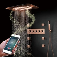 villa rose gold polished music rain shower systems bathroom faucet embedded ceiling led shower head thermostatic bath mixer taps