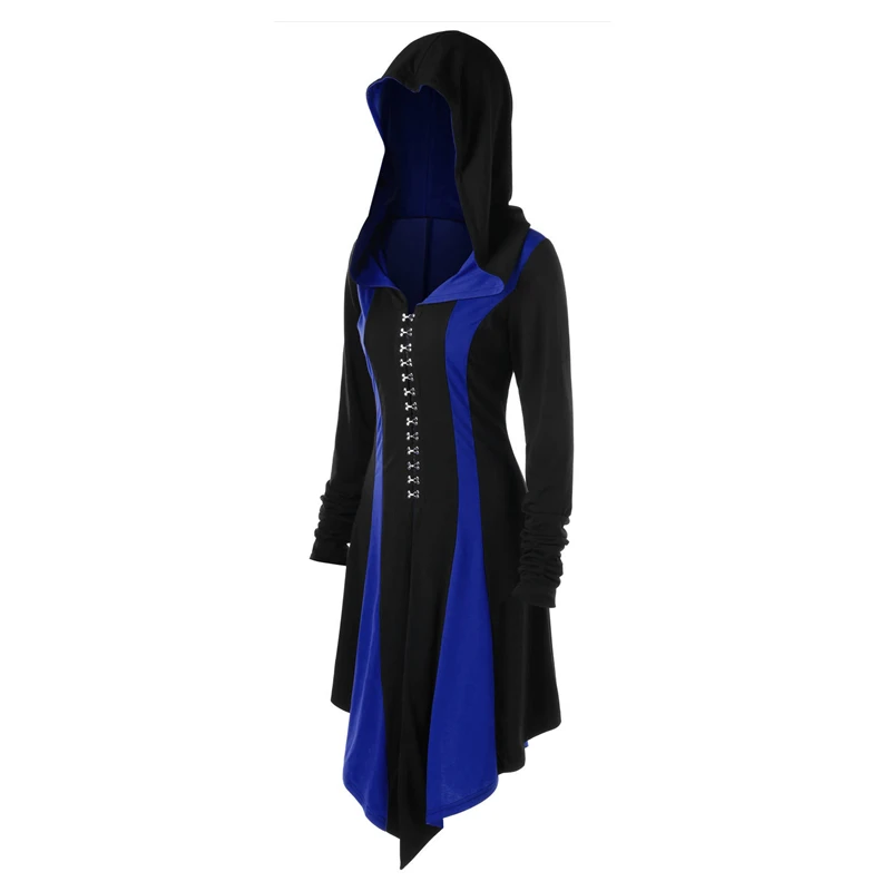 Blue New Woman Medieval Warrior Cosplay Costumes Renaissance Gothic Vintage Jackets Bandage Coat Hunter Archer Hooded Tuxedo - Цвет: Blue