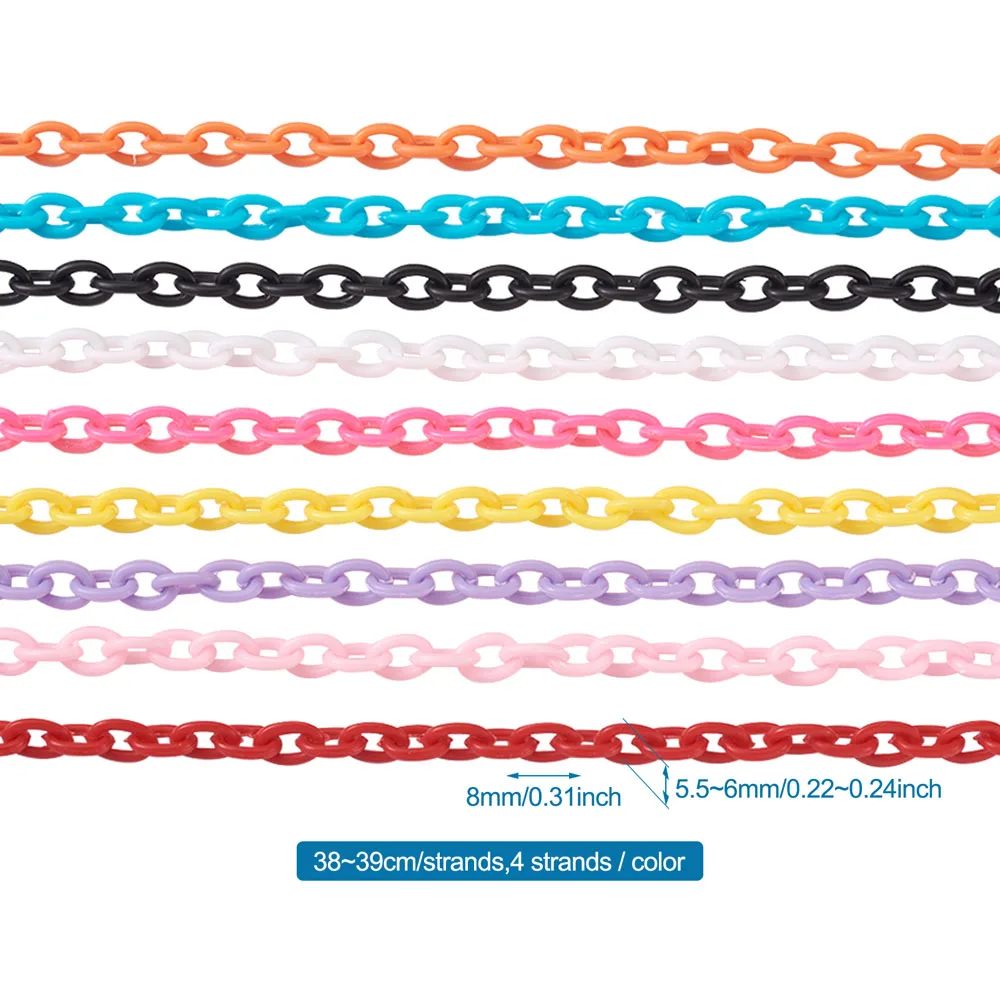 36 Strands/Box ABS Plastic Cable Chains Oval Lobster Clasps Keychains Rings Findings DIY Jewelry Necklaces Bracelets Making