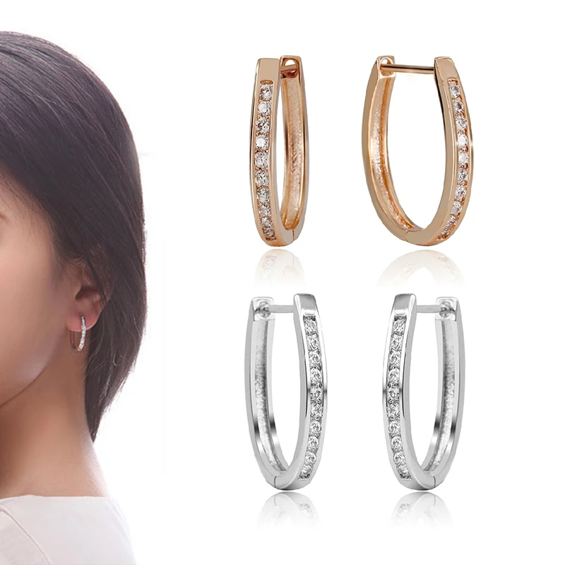 Женские серьги гвоздики в форме U с инкрустацией из кристаллов белого циркония