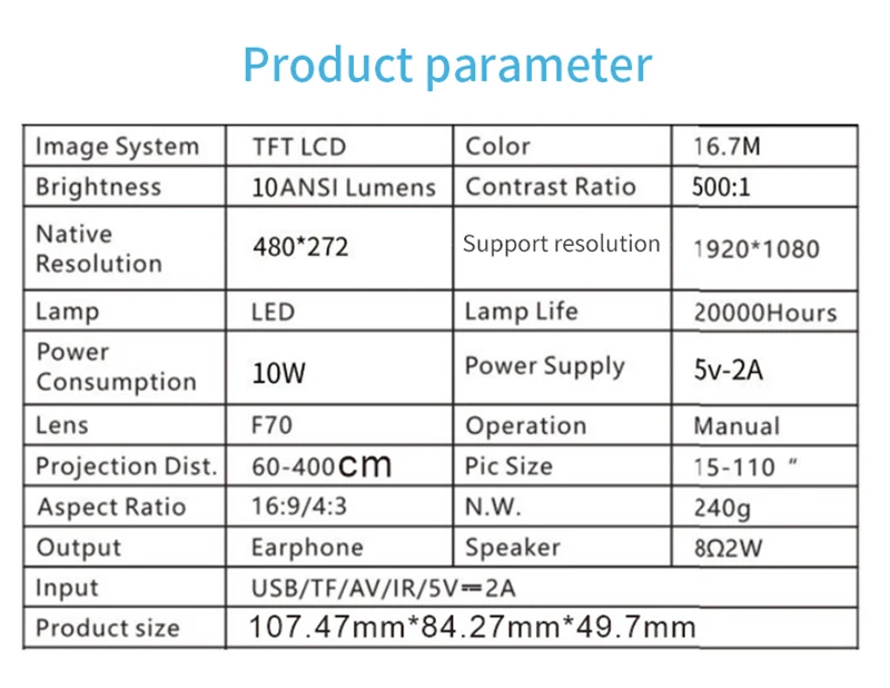 

Portable Video Projector Home Theater Cinema Office Supplie Support Mobilephone Data Line With Screen