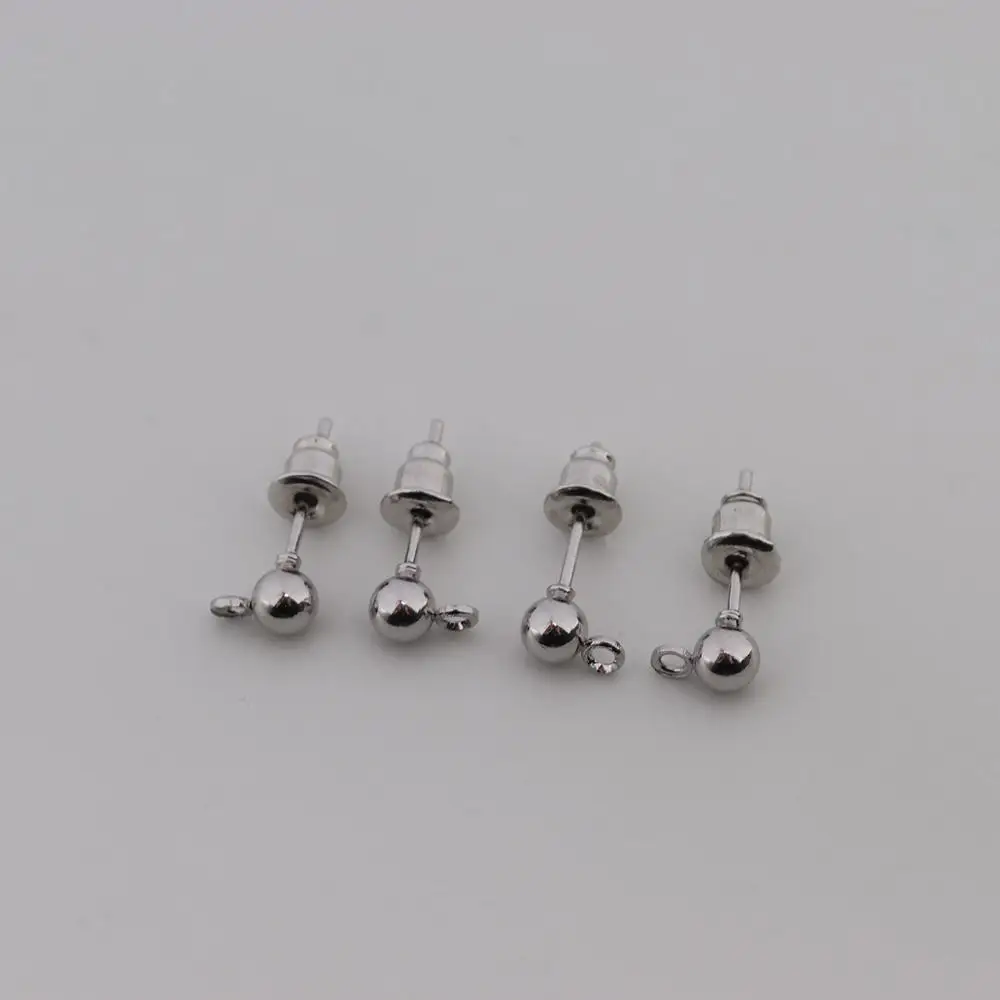 rhodium 50 шт./лот 3/4/5 мм цвета: золотистый, серебристый шар бусины Стад Серьги-клипсы pin пост фиксаторы уход за кожей лица маска беруши для изготовления ювелирных изделий DIY аксессуары - Цвет: rhodium