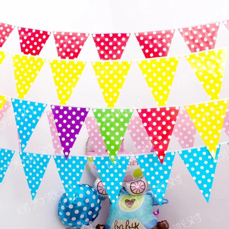 

1set Baby Shower Decorate Banner Kids Favors Flags Birthday Party Pennants Blue Pink Green Polka Dots Paper Hanging Garlands