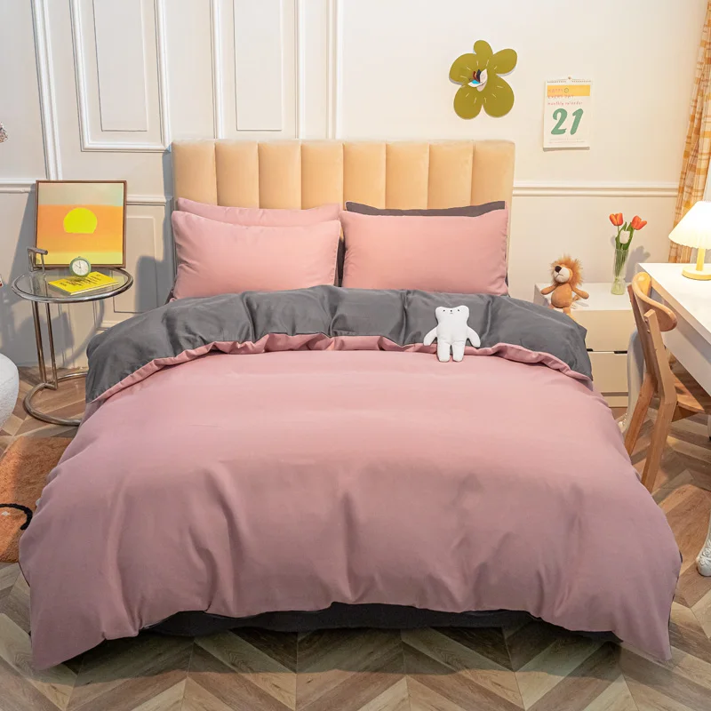 

Solid Candy Color Bedding Set Nordic Pillowcase Duvet Cover Bed Linen Sheet Simple Sanding Single Double Queen Quilt Covers 150