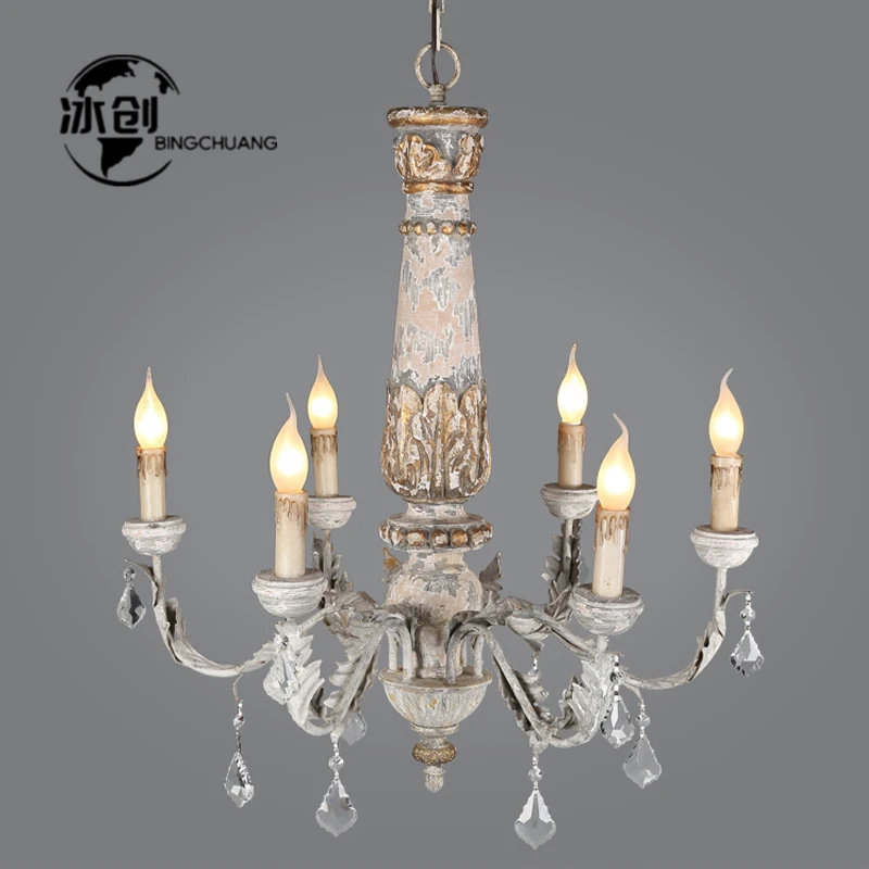 

Wooden Iron Chandelier Lighting Vintage Crystal Lustre Pendant Chandelier Living Room Kitchen Bedroom Retro Loft Light Fixtures