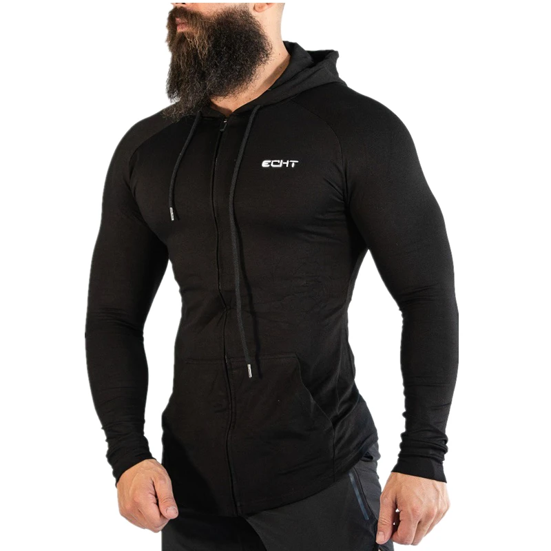 

New Men Cotton Sweatshirt Gyms Fitness Bodybuilding Workout Hoodies Casual Fashion Jacket Zipper Sportswear Tracksuits Clothing