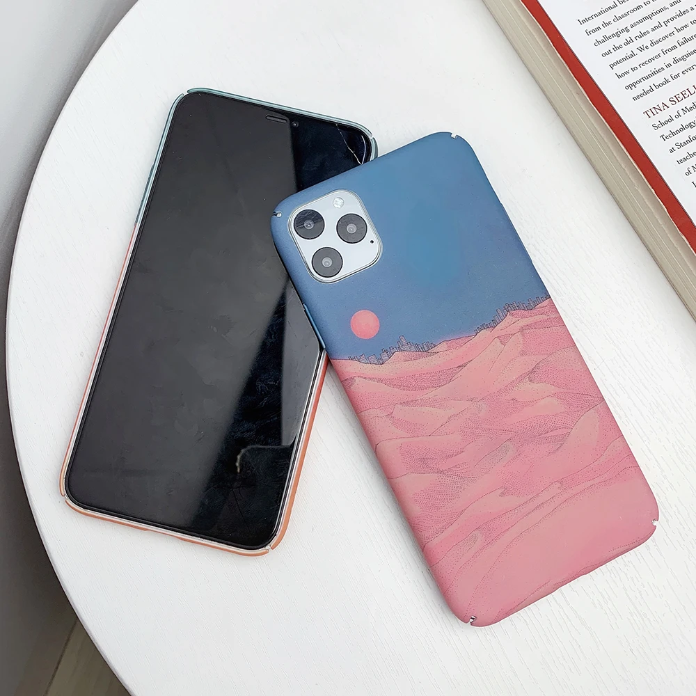 Art Sunset Oil Painting Phone Case For iPhone 11 Pro Max XR X XS 7 8 6S Plus Matte Hard PC Full Body Cover Bags | Мобильные телефоны