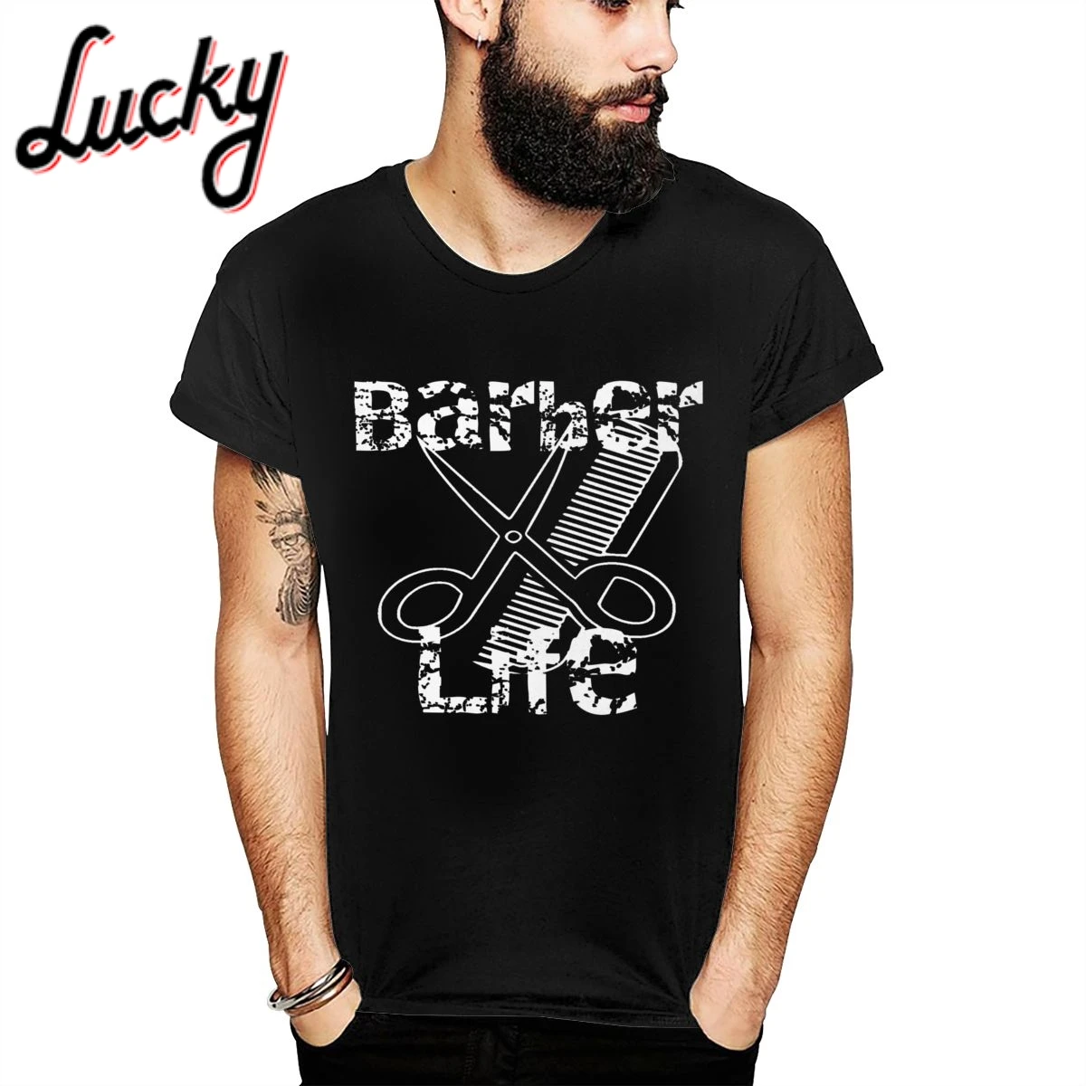 Футболка мужская с круглым вырезом хлопок Ножницы-Бритва Парикмахерская