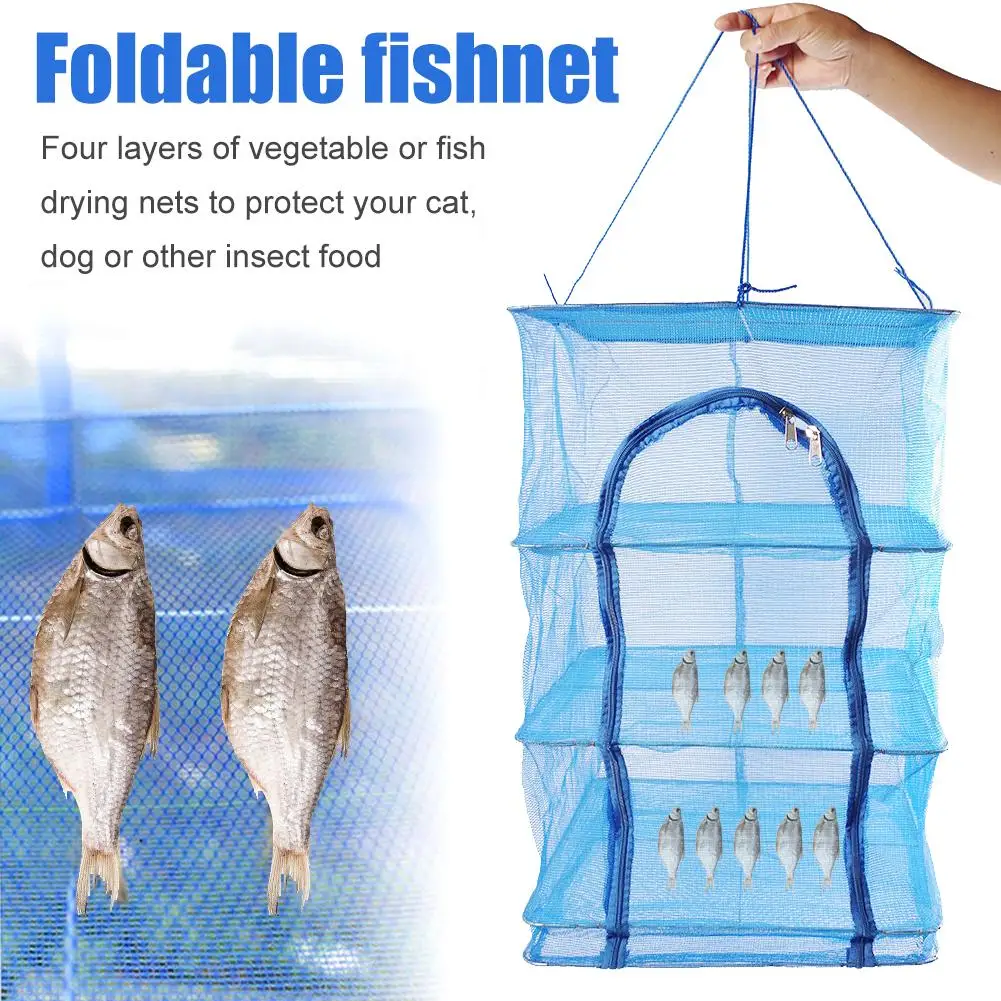 

Foldable 4 Layers Drying Fishing Net Rack Hanging Vegetable Fish Dishes Dryer PE Hanger fishing net fishing accessories