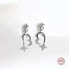 LKO настоящие серьги из стерлингового серебра 925 пробы с цирконом в виде звезды и луны, асимметричные шпильки для ушей для женщин, блестящие элегантные украшения для девочек