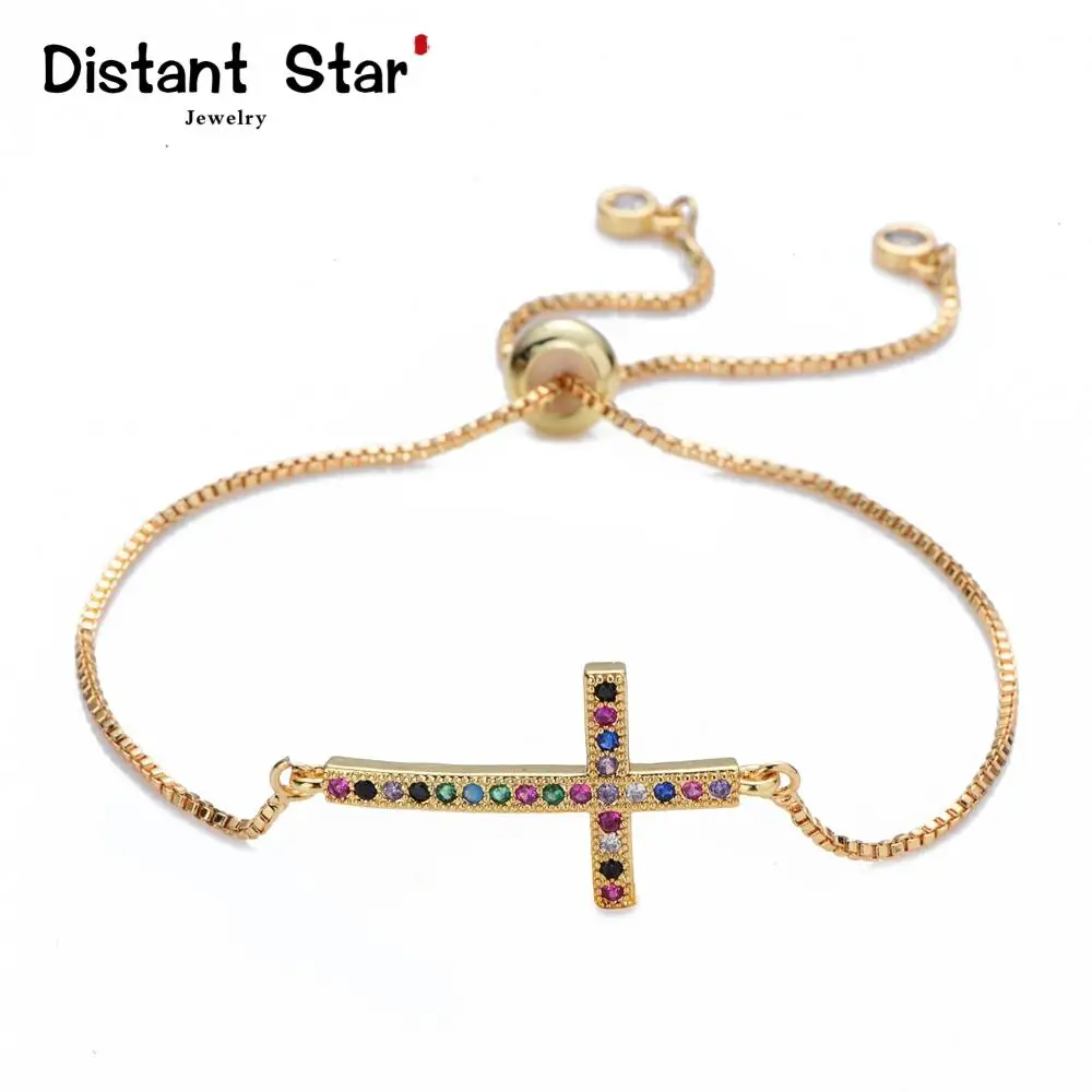 

New women's rainbow cross bracelets&bangles jewelry cz zircon snake chain bracelet adjustable chain bracelet accessory femme
