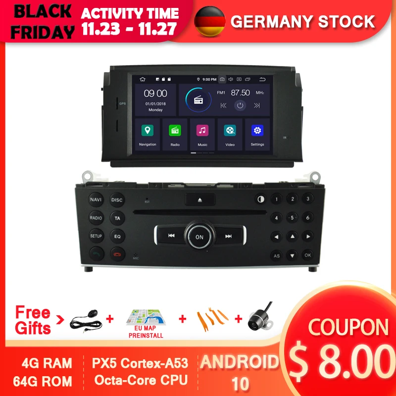 AVGOTOP Android 10 Автомобильная Мультимедийная система для женской модели C Класс W204 2007