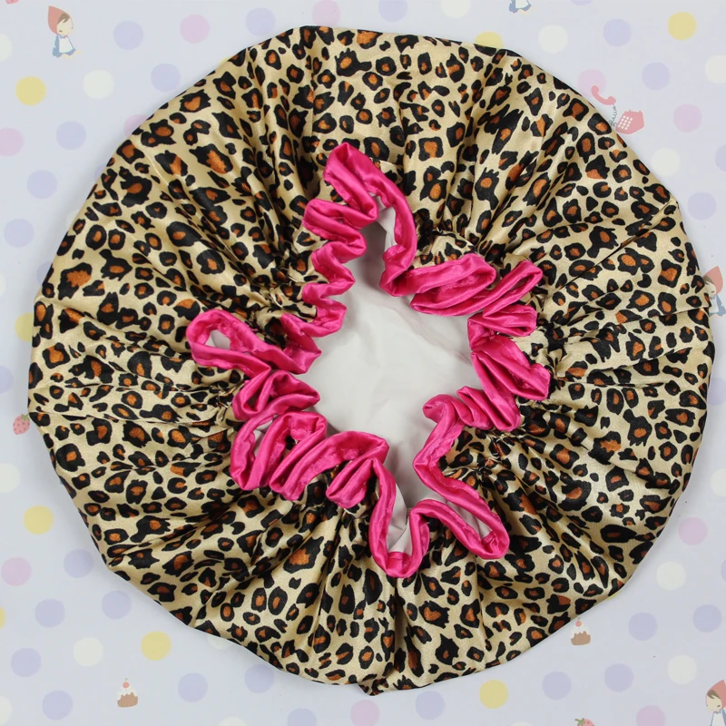 

4 pcs per lot High quality double layer polyester satin fabric double layer shower caps 1 size fit all