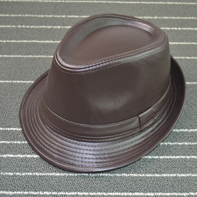 Одноцветная кожаная мужская шляпа с широкими полями Stetson Fedoras британские шляпы для мужчин/женщин Gentman черная облегающая джазовая хип-хоп Gorras - Цвет: 2