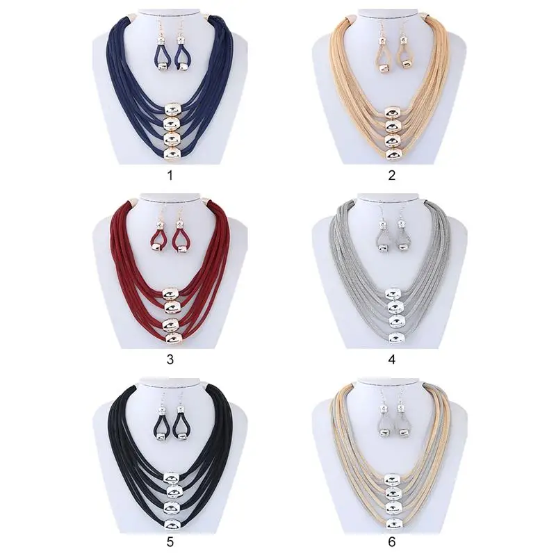 

Women Layered Necklace And Earrings Set Alloy Statement Jewelry Strand Necklace For Women Party Jewelry Accessories