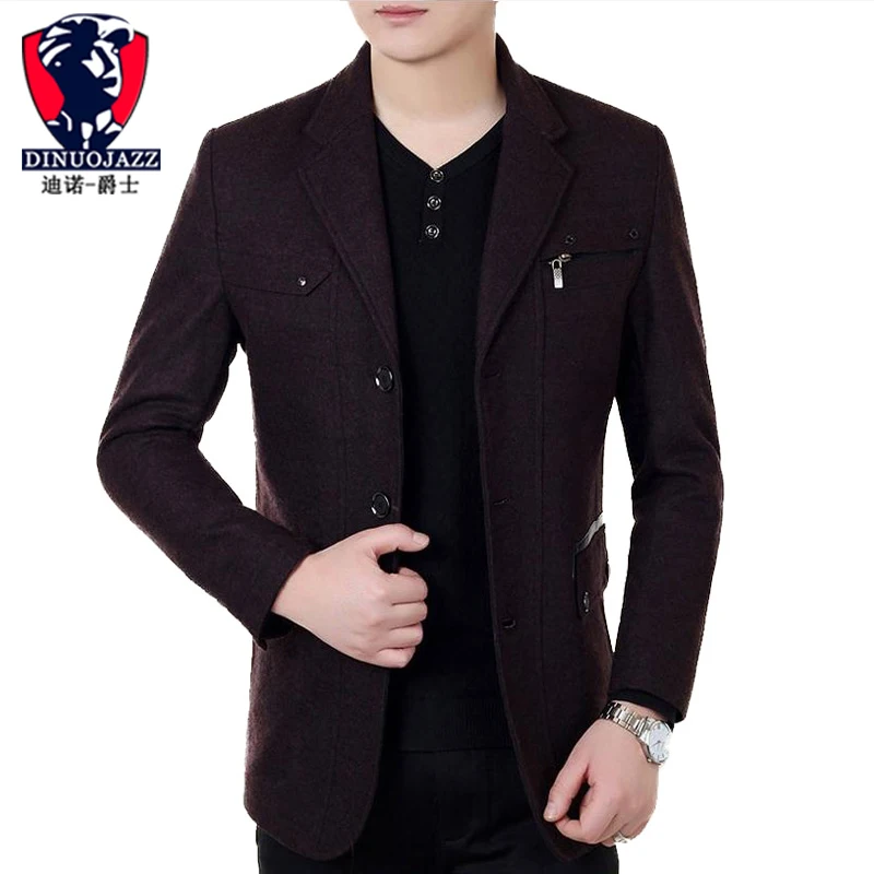 Мужское зимнее пальто мужское шерстяное теплое на молнии с карманами украшение
