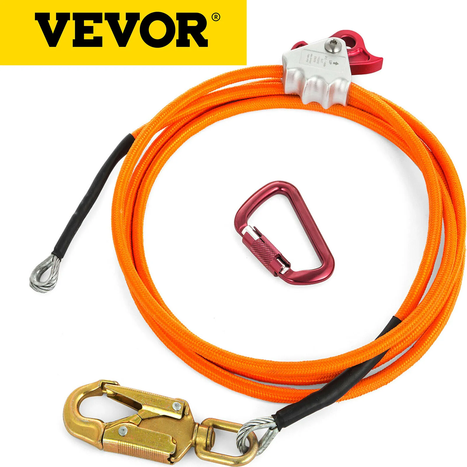 

VEVOR Safe Steel Core Lanyard Kit with Reliable Flipline Adjuster and Swivel Snaphook suitable for tree climbing and climbers
