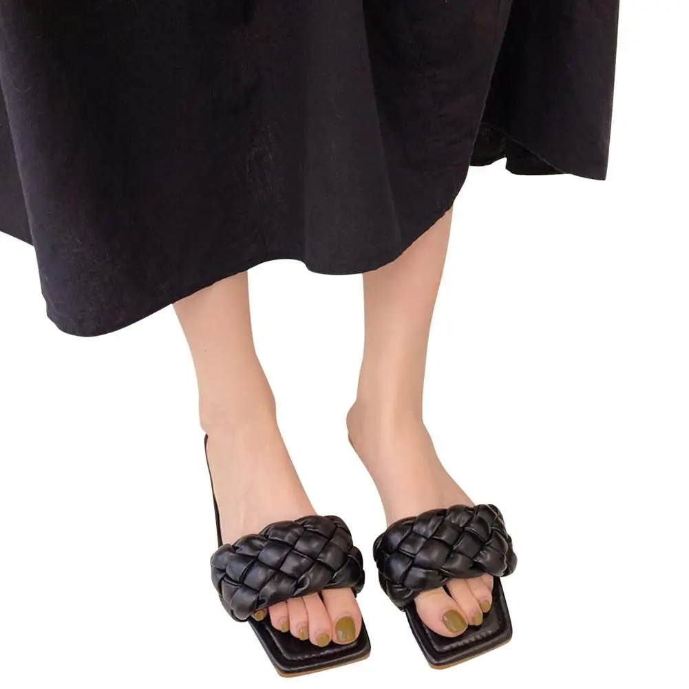 

Женские пляжные шлепанцы, сандалии с открытым квадратным носком, плоская подошва, Повседневные тапочки, лето 2021