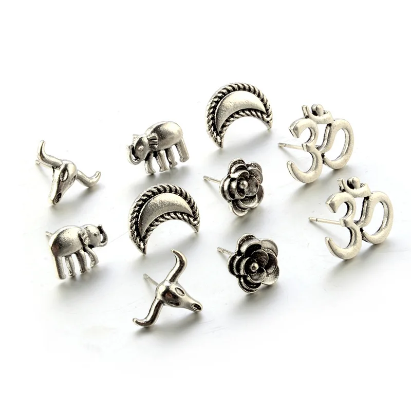 Набор женских серег гвоздиков в стиле Бохо 5 пар|Серьги-гвоздики| |