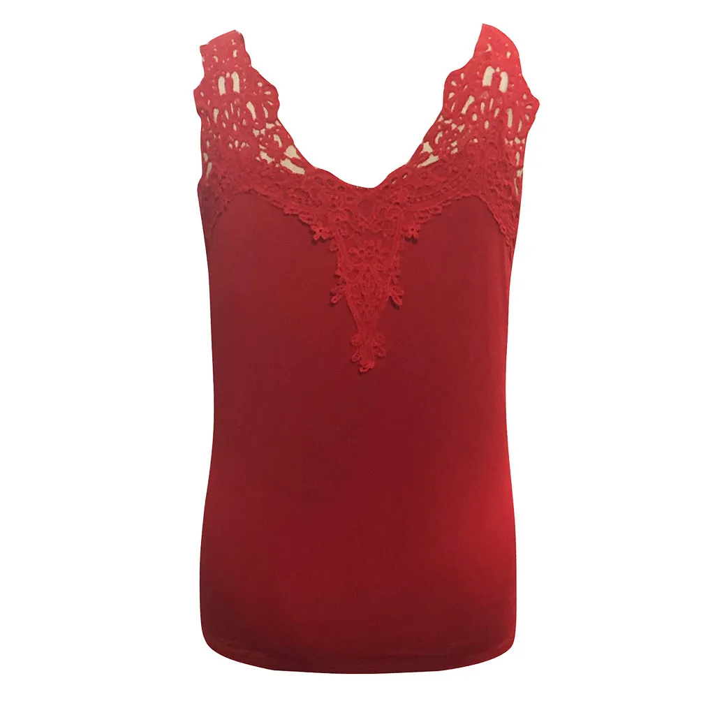 Women T-shirt Summer Fashion Ladies Casual Sexy Lace Splice Sleeveless V-neck Solid Slim Tank Vest Blouse Tops Party Shirts | Женская