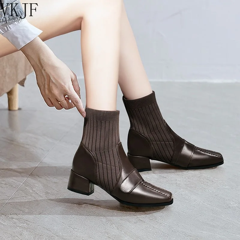 

Осенняя новая классическая британская обувь, Вязаные носочки, ботинки на низком каблуке, винтажная модель 2021