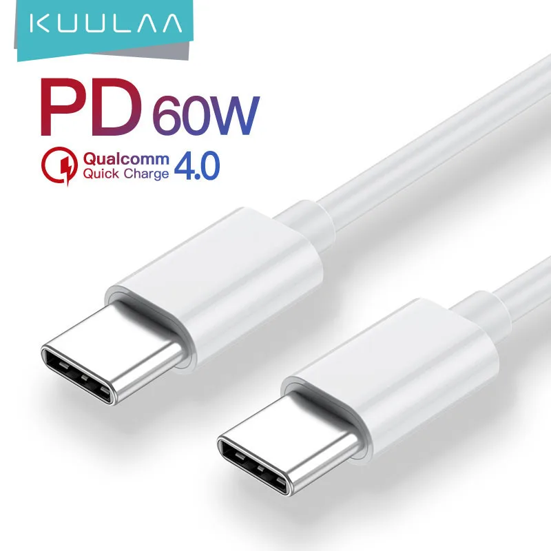 

KUULAA USB Type C to USB Type C Cable For Samsung Galaxy S10 S9 60W PD QC 4.0 Quick Charge USB-C Cable For Xiaomi Redmi Note 7