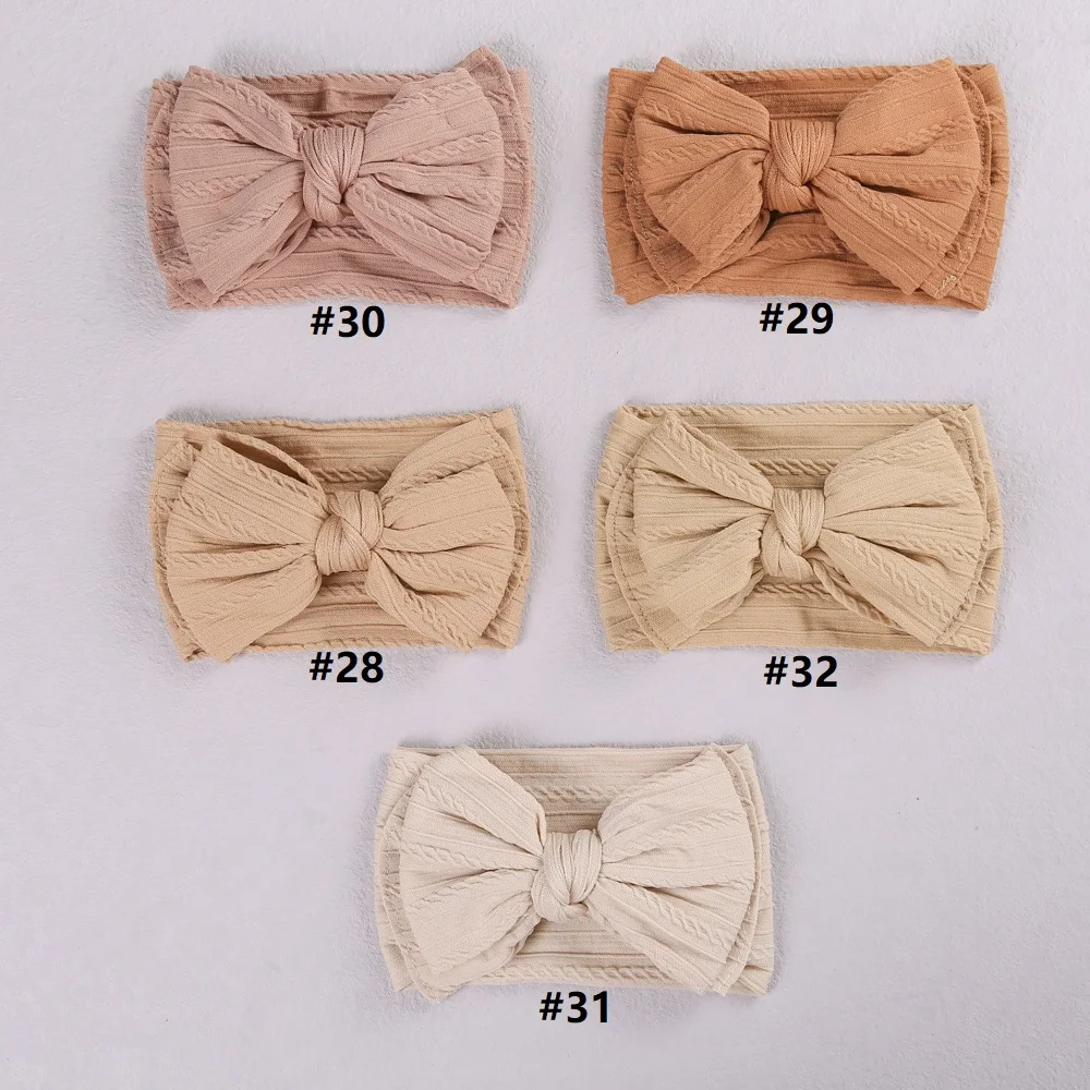 Diadema de lazo doble para beb&eacute; y ni&ntilde;a, diadema de lazo liso para reci&eacute;n nacido, turbante de nailon el&aacute;stico, accesorios para el cabello de beb&eacute; en 32 colores, 1 Uds.-5