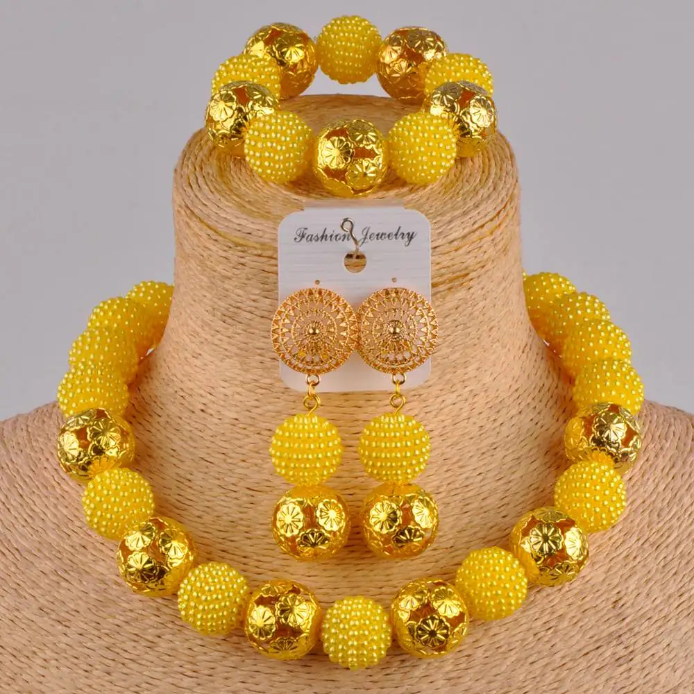 

yellow jewelry set csotume necklace african set simulated pearl nigerian wedding jewelry set ZZ06