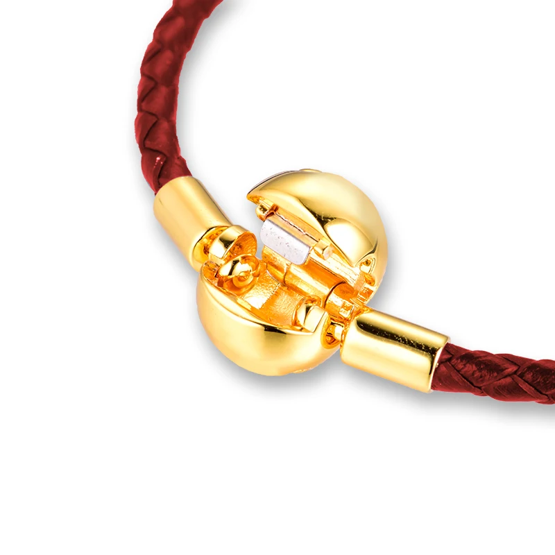 

100% 925 Sterling Silver Jewelry Red Leather Shine Clip Bracelets Free Shipping