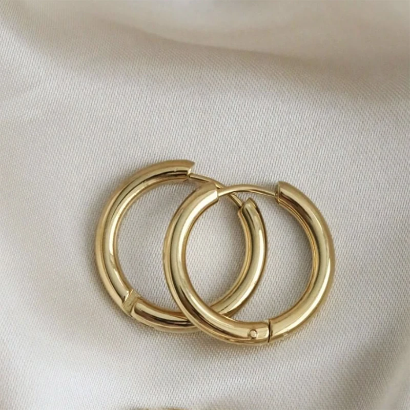 

Simple Gold/Silver Color Stainless Steel Hoop Earrings for Women Trendy Round Circle Small Ear Buckle Punk Jewelry Accessories