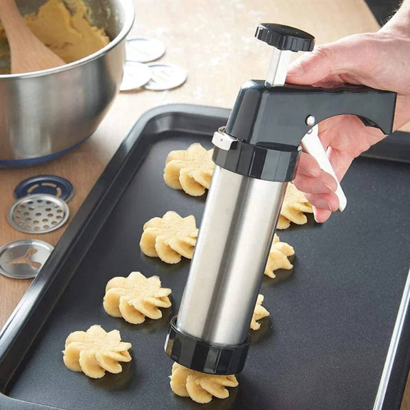 

DIY Manual Cookie Press Maker Machine Gun,Stainless Steel Piping Nozzles Biscuit Make Cake Decoration Tools,Decorating Squeezing