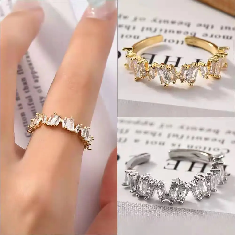 

VENTFILLE 925 Sterling Silver Zircon Strips Irregular Ring for Women Hip-Hop Style Open Ring Jewelry Gift