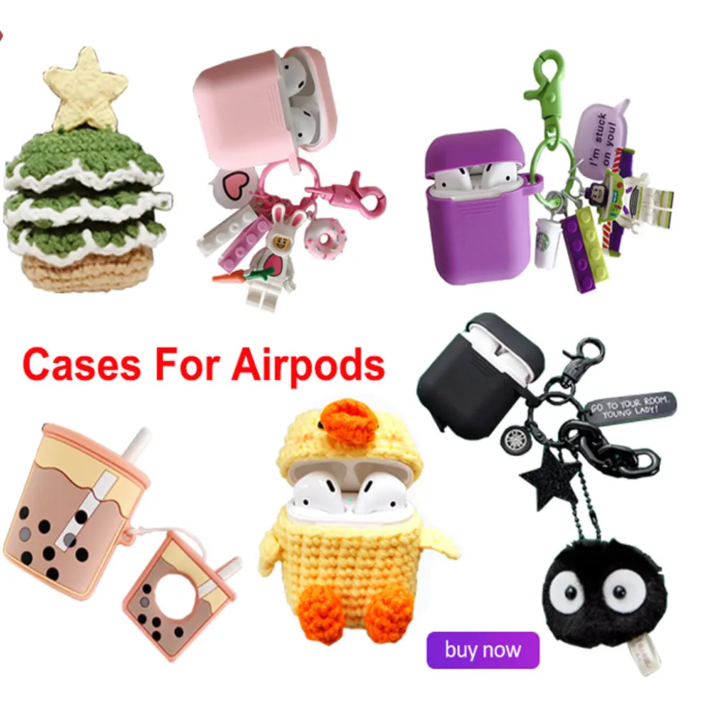 

Cartoon cute 3D keychain Wireless Charging silicon case for AirPods 1 2 Bluetooth Headset cover for air pods