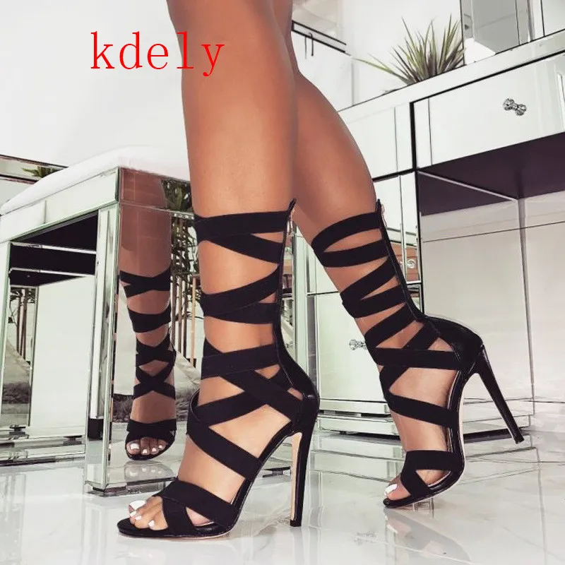 Женские туфли на высоком каблуке сандалии-гладиаторы из эластичной ткани