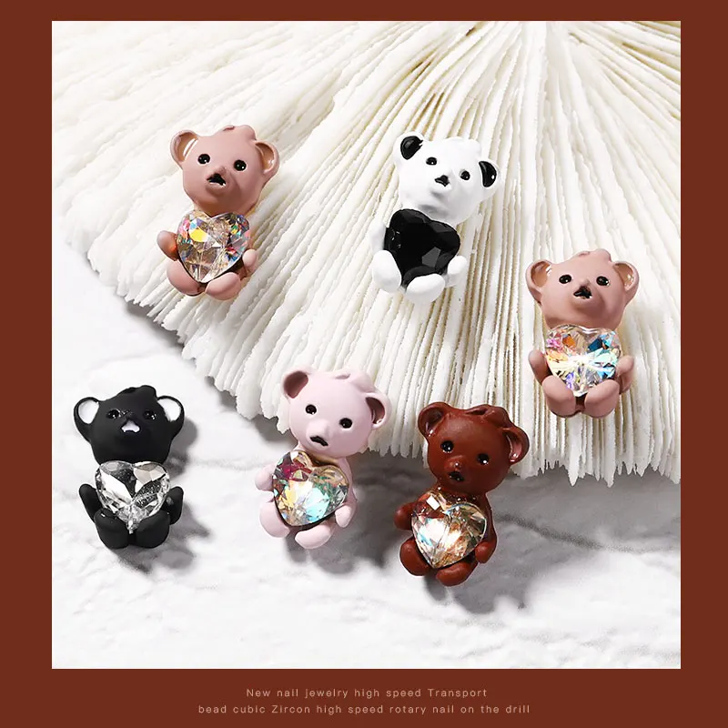 1 шт. 3D дизайн медведя украшения для ногтей охватывающее сердце алмазные ногти
