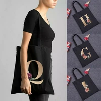 ladies shopping bag shoulder bag portable foldable black handbag large capacity golden letters tote bag woman travel bags