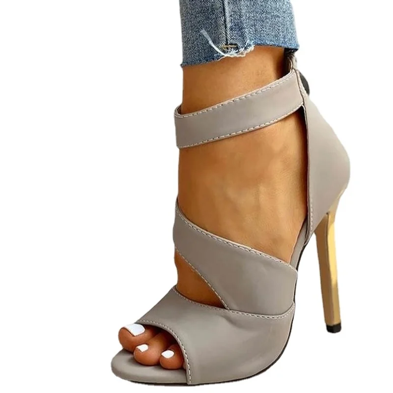 

Women Thin High heels Summer Thin High zipper Peep Toe Sandals Office Hollow Out Sandals Shoes Ladies High Heels Pumps
