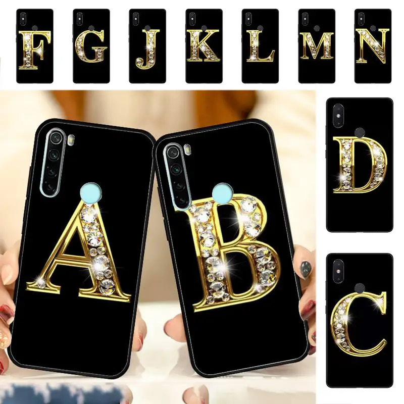 

YNDFCNB Custom golden Alphabet Letter Phone Case for RedMi note 4 5 7 8 9 pro 8T 5A 4X case