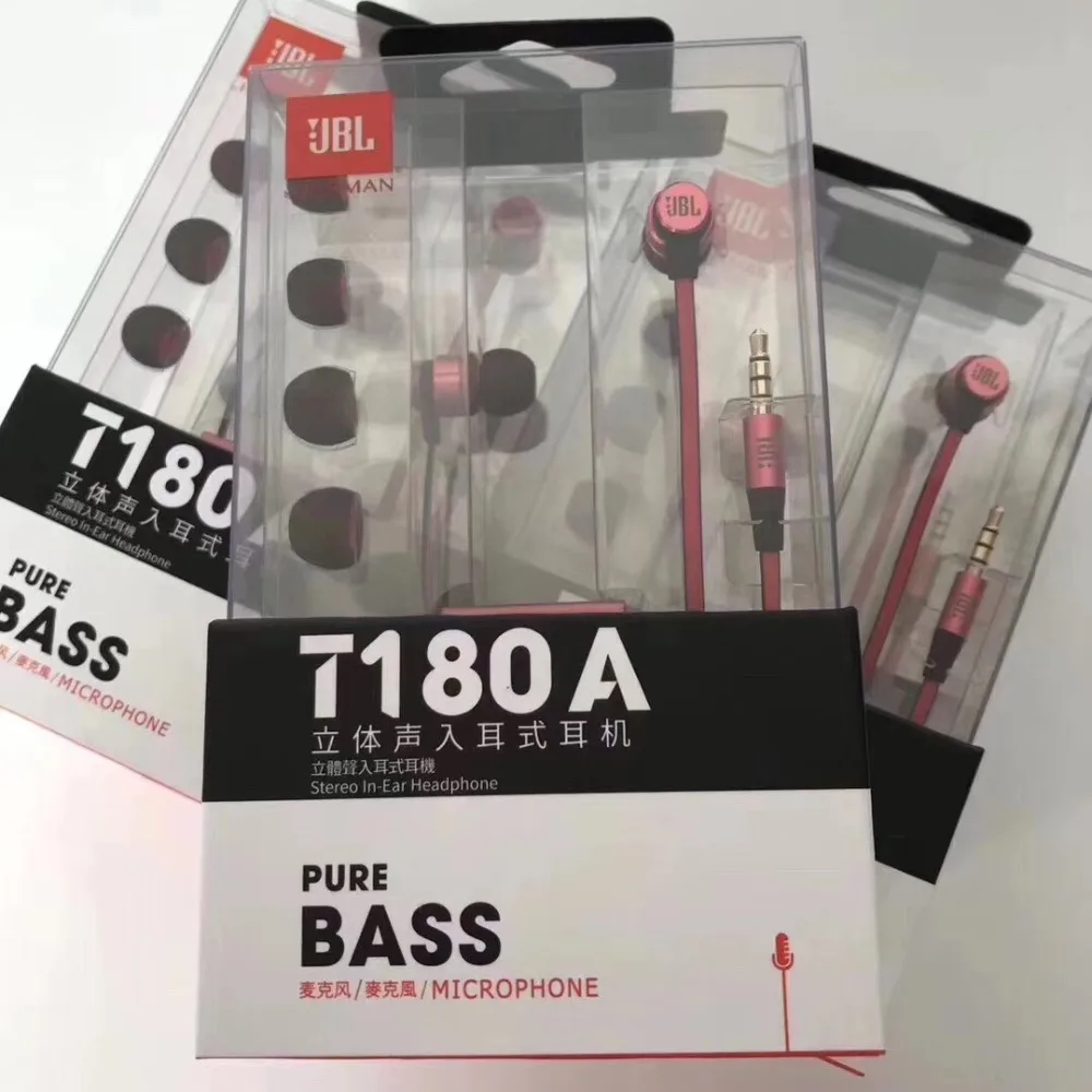 JBL T180A наушники-вкладыши с пультом дистанционного управления и микрофоном, спортивные музыкальные наушники с чистым басом для смартфонов leagoo s9 iPhone