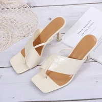 2022 fashion summeryellow open toes hollow out flip flop pu leather sexy mid heel designer slides non slip outside women sandals