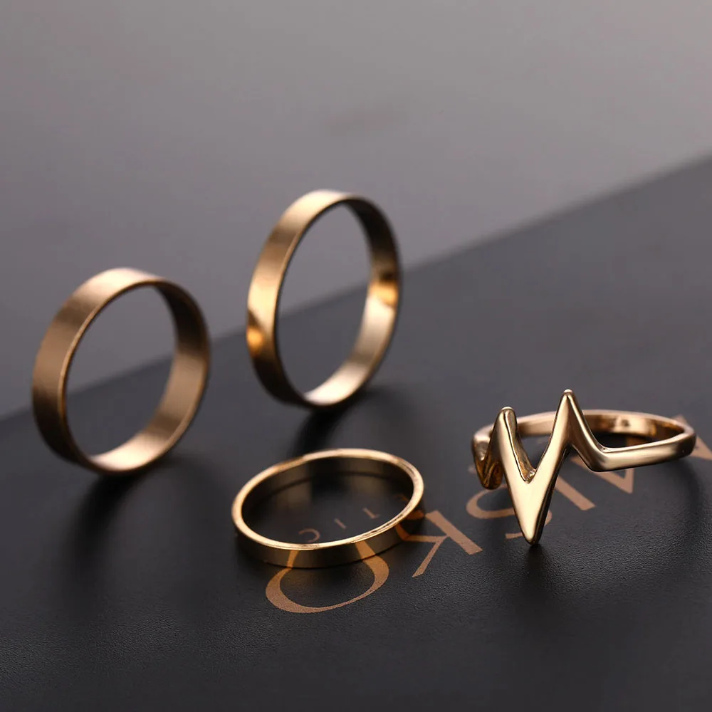 

New Fashion Gold Lightning wave Rings Set Adjustable Finger Ring For Women Girl Gifts Anillos Mujer Ring