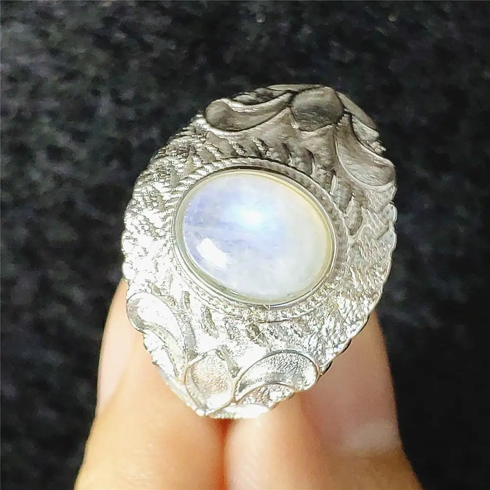 Натуральный лунный камень голубой свет кристалл регулируемое кольцо 10x8 мм бисер