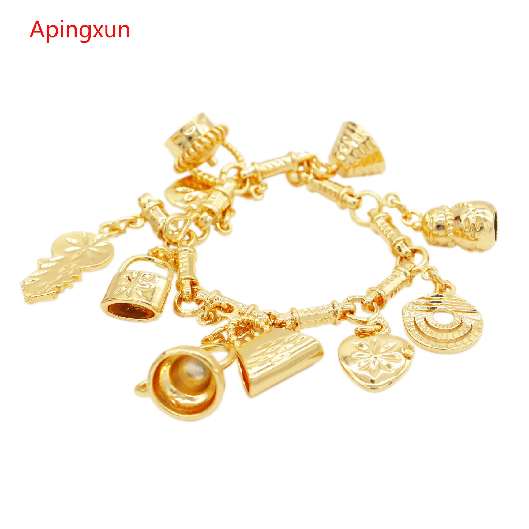 

Apingxun Luxury Bracelet Top Quality Dubai French Arab Gold Color Multiple Kinds Pendant Bracelet Women Girl Party Charm Jewelry