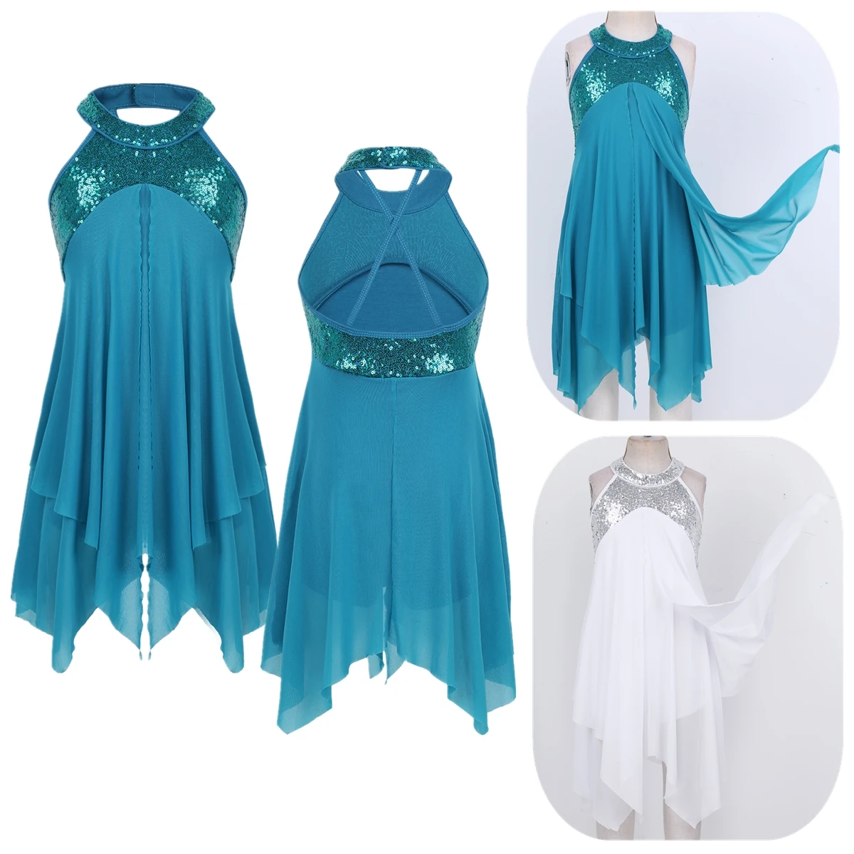 Ballet Dress Kids Girls Sequins Gymnastics Leotard Modern Ballroom Lyrical Dance Costume Dancing Children Figure Skating Dress