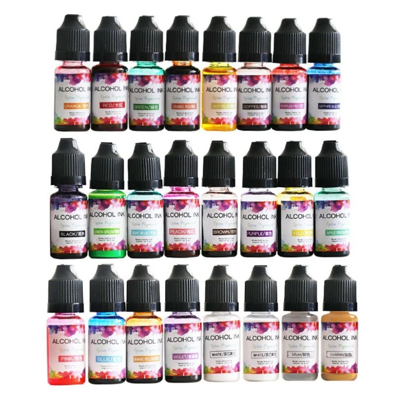 

24 Colors Crafts Epoxy Resin Diffusion Pigment Alcohol Ink Liquid Colorant Dye 87HC