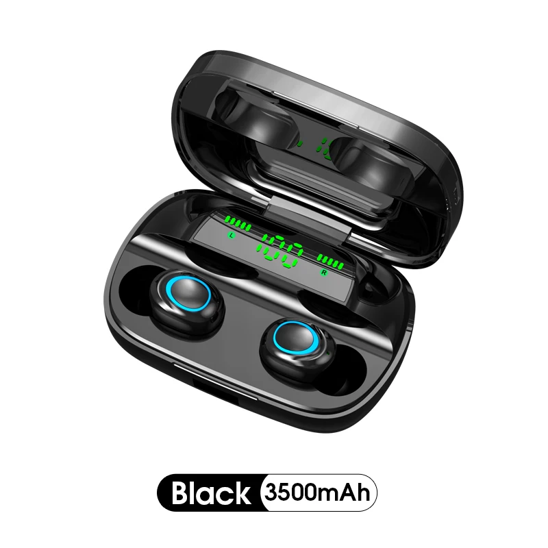Новые беспроводные наушники-вкладыши для спорта, Bluetooth 5,0, сенсорные наушники, встроенный микрофон, звонок с зарядным устройством 3000 мАч для samsung - Цвет: black