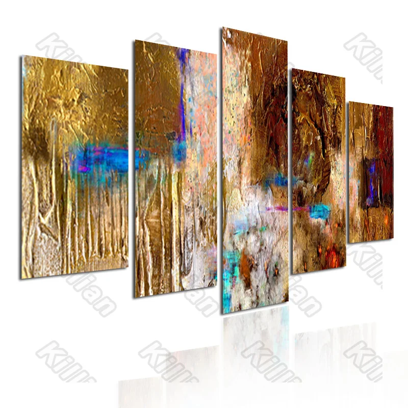 

Abstract Style Mural Canvas Paintings Modular Bed Home Decor Prints 5 Pieces Gold Graffiti Decoration Living Room Wall Fresco