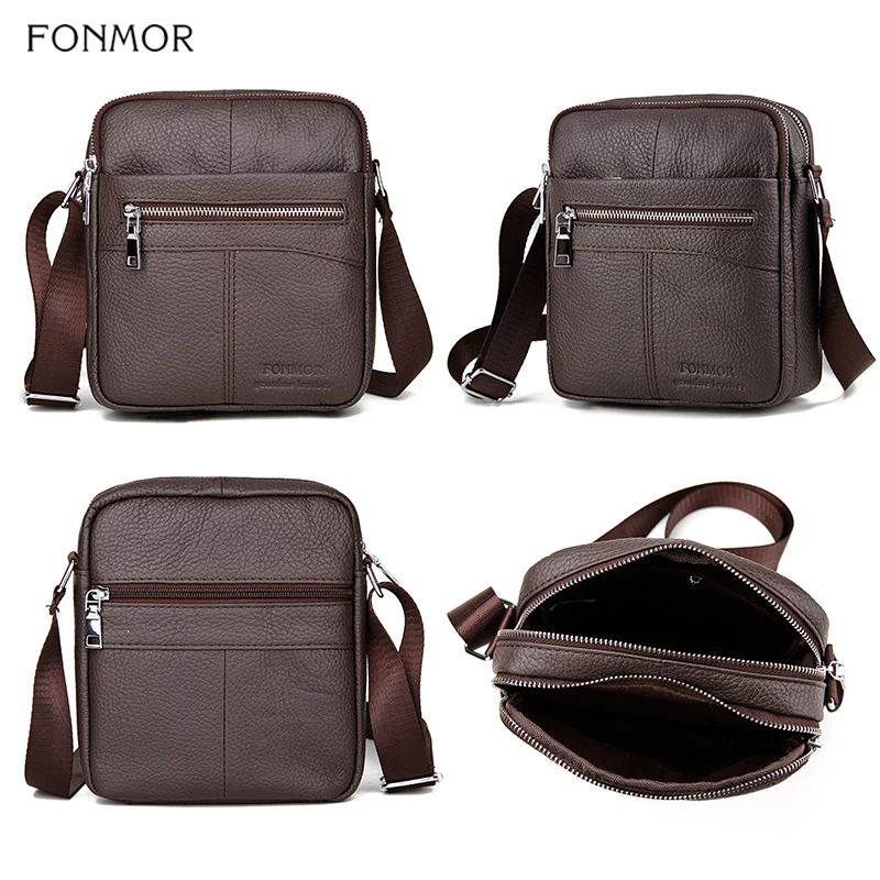 Мужская сумка мессенджер из воловьей кожи Fonmor маленькая через плечо натуральной